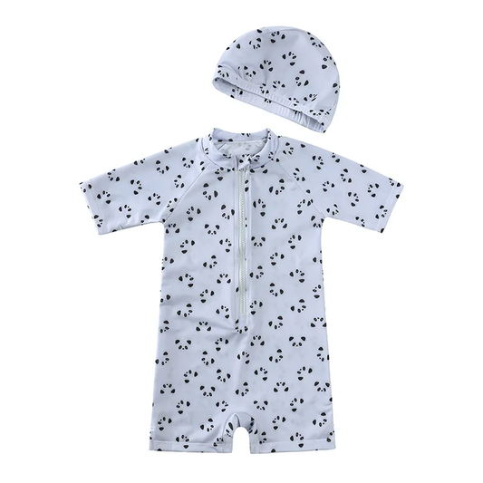 Baby One-Piece Swimsuit with Hat - Panda Print