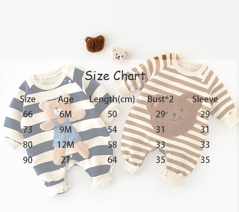 Baby Bear Embroidery Striped Romper