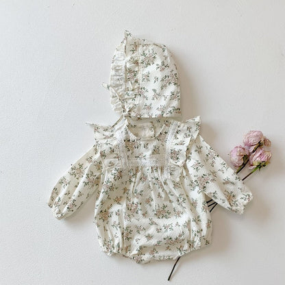 Lace Ruffle Romper With Hat Set