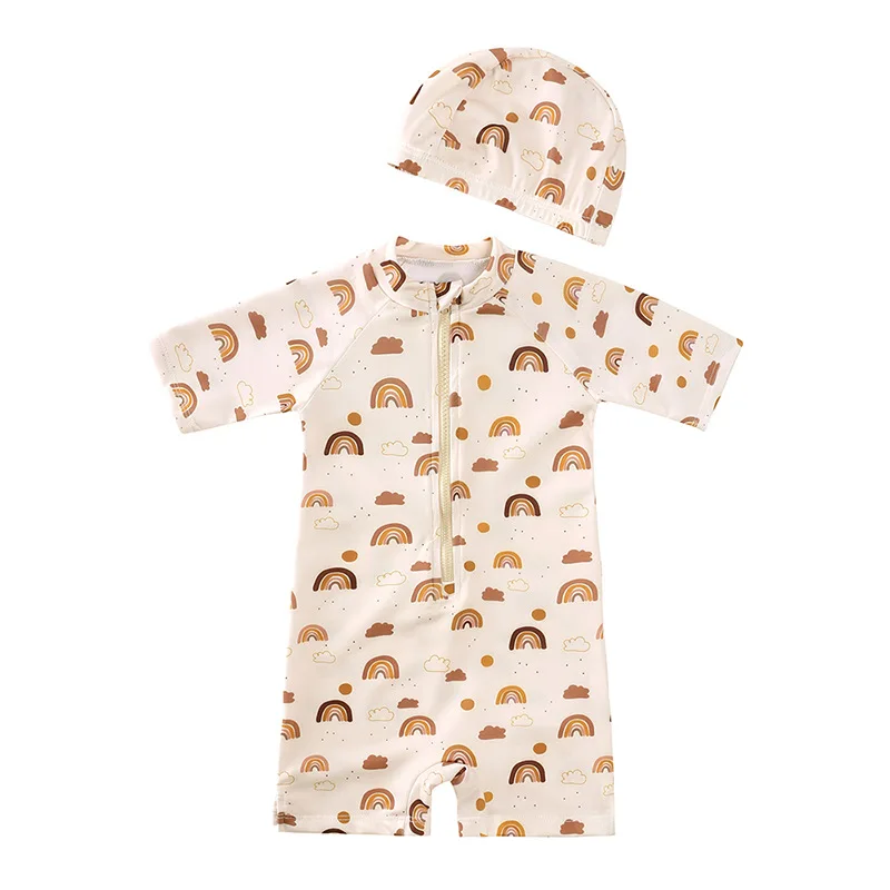 Baby One-Piece Swimsuit with Hat - Car Print