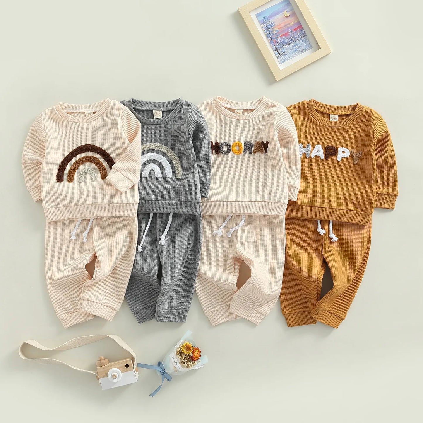 Neutral Long-Sleeved Sweatshirts & Pants Set