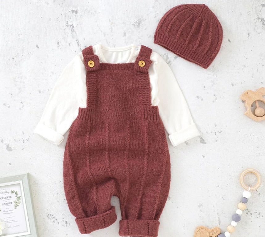 Baby Knitted Overall Set with Hat