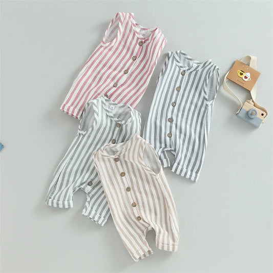 Striped Cotton Linen Jumpsuit