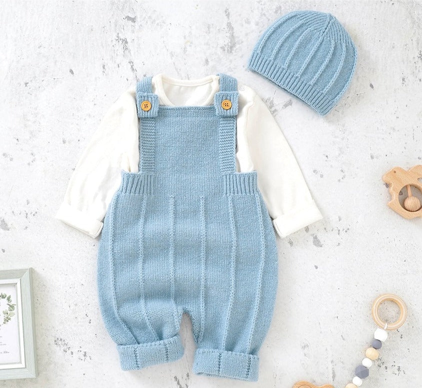 Baby Knitted Overall Set with Hat