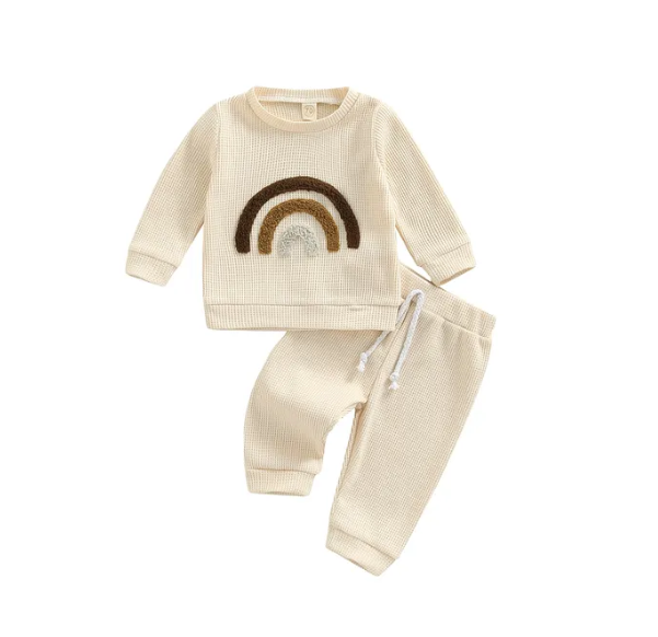 Neutral Long-Sleeved Sweatshirts & Pants Set